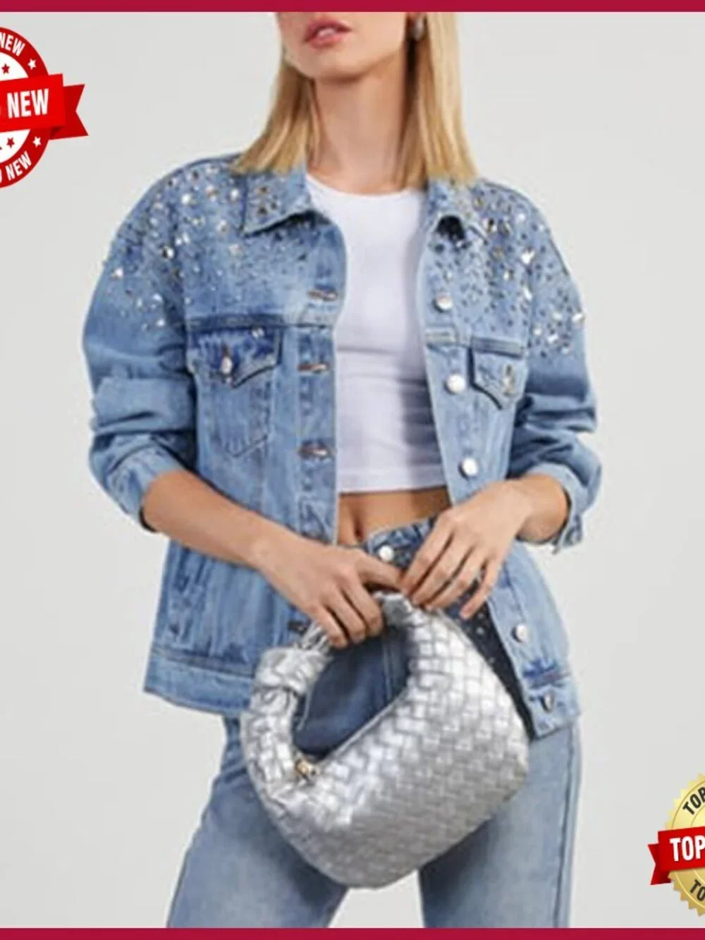 Embellished Denim Jacket Women's Vintage Western Trucker Button Down